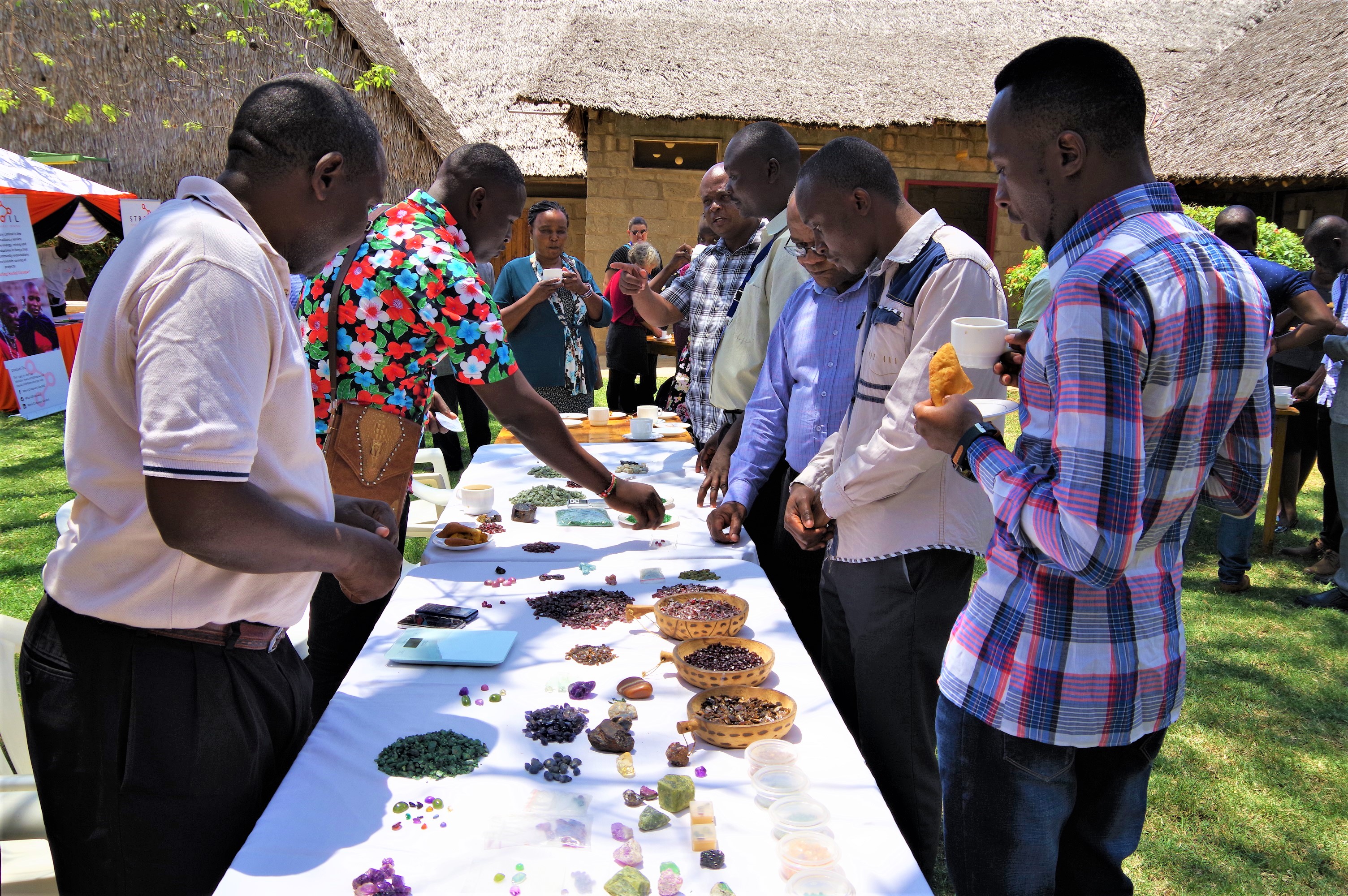 Artisanal and small-scale minors presenting gemstones mined in Tiata Taveta county at the CEMEREM conference
