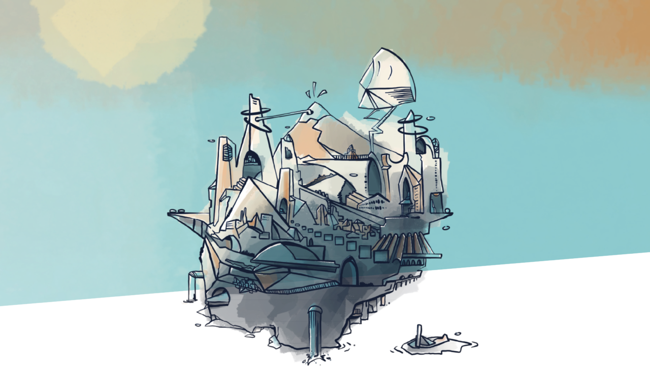 Illustration einer schwebenden Insel